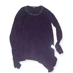 Simply Vera Vera Wang Purple Lightweight Sweater With Beaded Neckline
